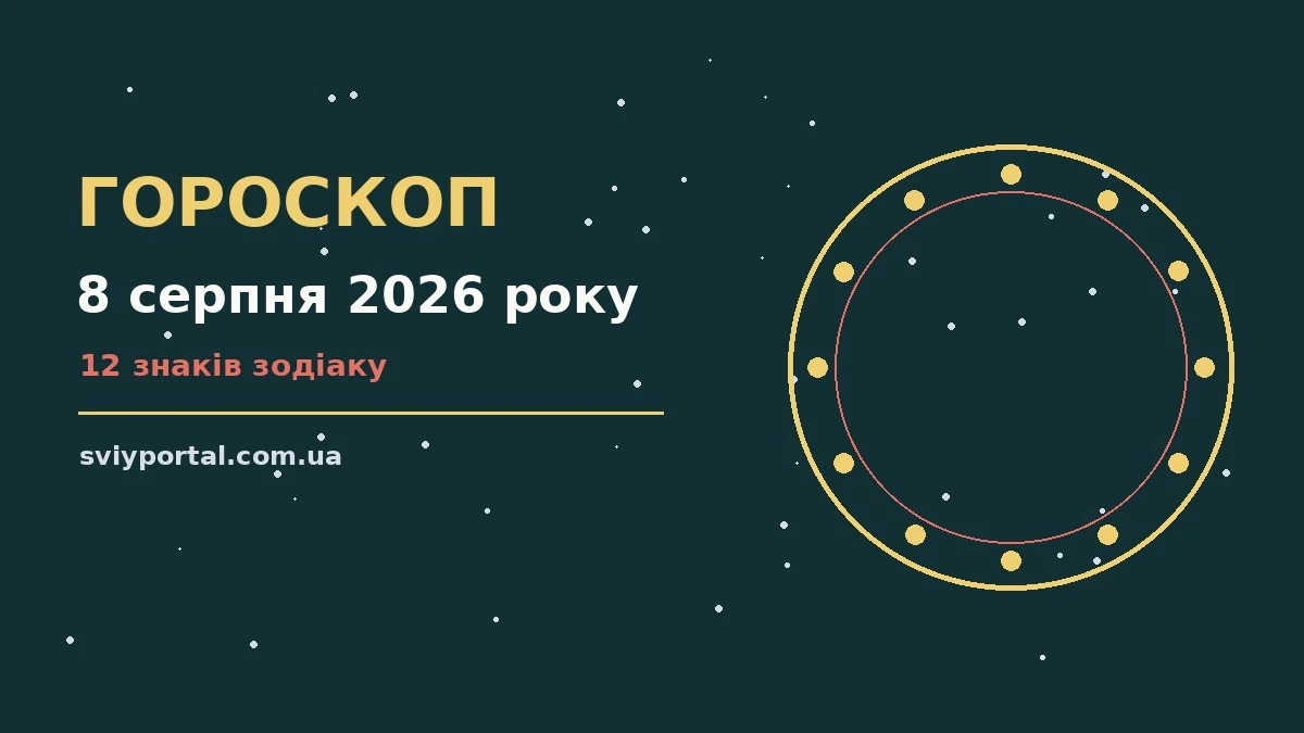 Зоряний гороскоп на 8 серпня 2026 року: знаки зодіаку на фоні вечірнього неба